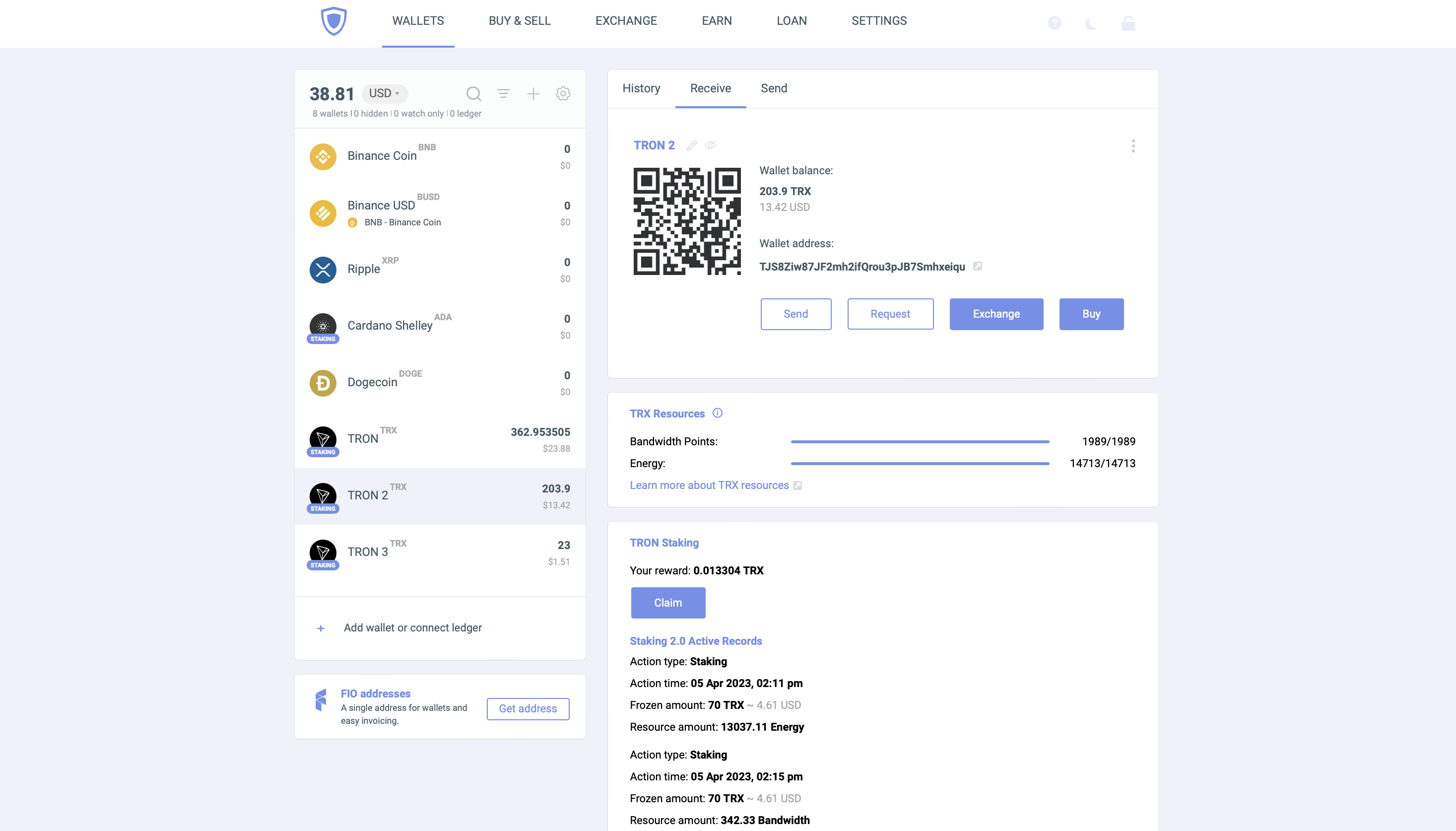 Earn rewards for staking TRX